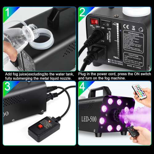 Fog Machine with LED Lights, Colorful Light Effects Wireless Remote Control Smoke Machine with Quick Preheating and Continuous Fog Function, Non-Toxic 2