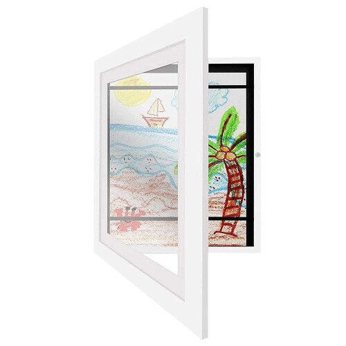 Kids Art Frames Front Opening Changeable A4 Artwork Display for Children Crafts White 1PC