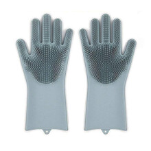 (Grey) Rubber Gloves Magic Silicone Dishwashing Cleaning Gloves Household Brush Gloves Reusable Dishwashing Scrubber