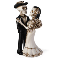 Day of the Dead Bride and Groom Skeleton Figurines Gothic Wedding Cake Topper Handmade Resin Decor