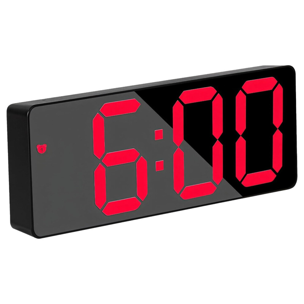 LED Digital Alarm Clock with Large Display, Voice Control, Dimming, Modern Mirror Surface Design