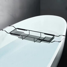 Stainless Steel Bathtub Caddy Tray Expandable Bath Shelf Black Marble Tub Organizer Stand