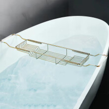 Stainless Steel Bathtub Caddy Tray Expandable Bath Organizer with Black Marble Shelf for Tub