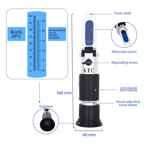 Refractometer, Brix 040% ATC for Wort Beer Grape Sugar 1