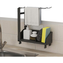 Organisateur d'évier de cuisine efficace, porte-éponge en acier inoxydable, barre de suspension pour torchons, égouttoir à vaisselle, panier