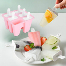 Pink Silicone Ice Cream DIY Mold with Handles 6 Cavities Kitchen Accessories for Homemade Treats