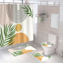 Set perdea de duș cu capac de toaletă, decor de baie Boho, covoare antiderapante pentru uscare rapidă, spații abstracte moderne, ecologice,