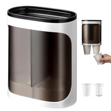 Wall Mount Cup Dispenser with Dust Cover, Large Capacity Adhesive Paper Cup Holder for Bathroom Kitchen Office
