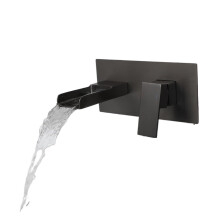 Matte Black Wall Mounted Bathroom Basin Faucet with Single Handle Waterfall Spout Gray