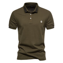 (ArmyGreen, EUR L 80-90kg) Men's Clothing  AIOPEON Brand 100% Cotton Men's Polo Shirts Casual Solid Color Short Sleeve Polo Shirts for Men