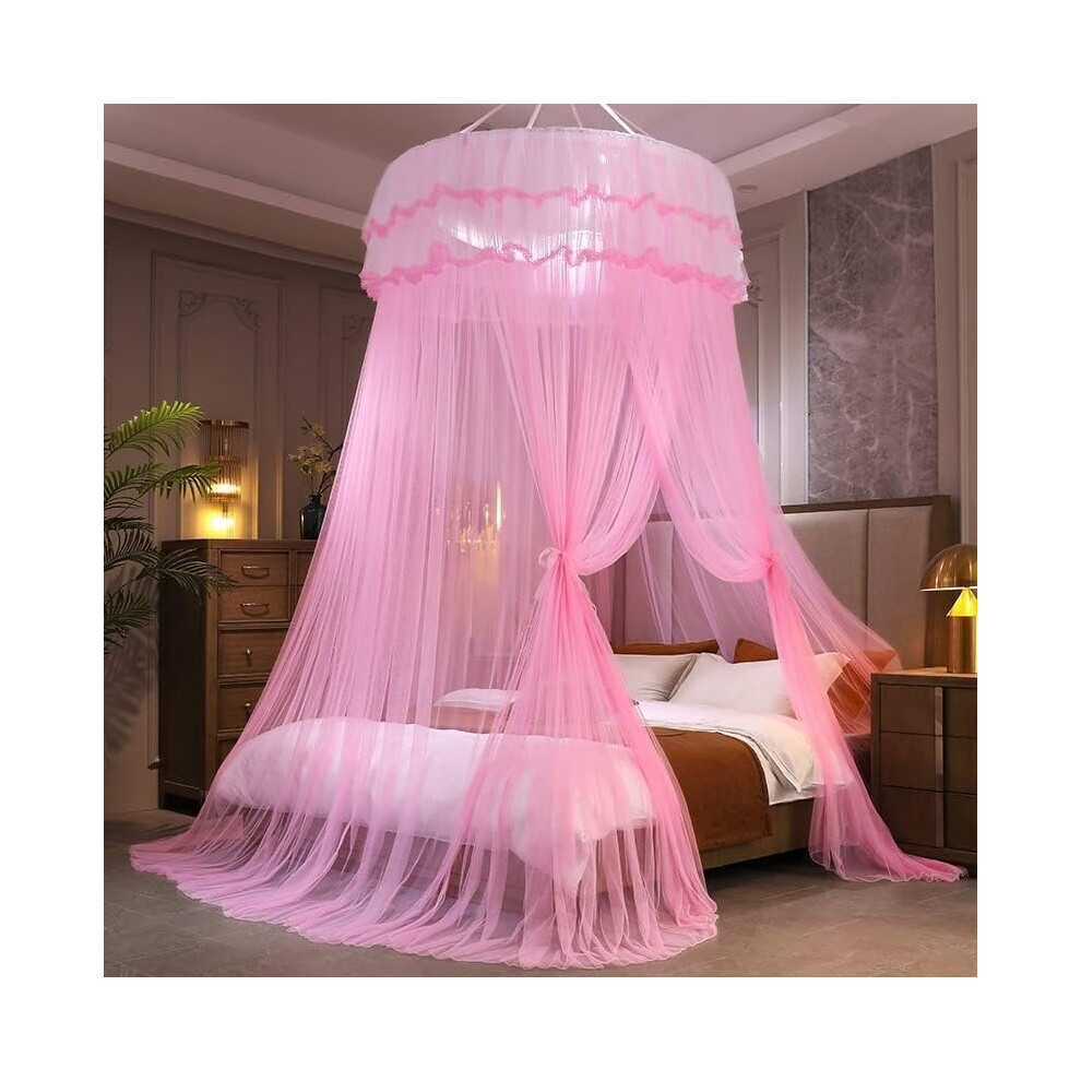 Mosquito Net For Bed, Princess Mosquito Net, Lace Dome Bed Canopy For Children (Color: ) Pink