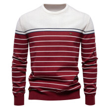 (SW117-Beige, EUR XXL 100-105kg) Men's Clothing  Classic New O-neck Cotton Pullover Men's Sweater Striped Casual Autumn and Winter High Quality