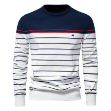 (SW117-navy, EUR XL 90-100kg) Men's Clothing  Classic New O-neck Cotton Pullover Men's Sweater Striped Casual Autumn and Winter High Quality