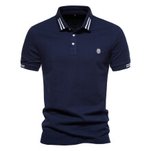(Navy, EUR XXL 100-105kg) Men's Clothing  AIOPEON Brand 100% Cotton Men's Polo Shirts Casual Solid Color Short Sleeve Polo Shirts for Men