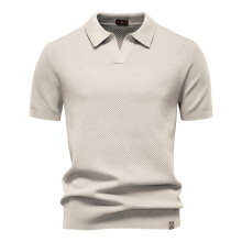 (PSD8025-Apricot, EUR M 65-75kg) Men's Clothing  Classic  Men's Summer Breathable Polo Shirt Short Sleeve Solid Color Casual Polo Shirts for Men