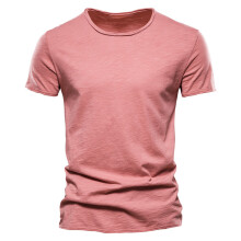 (F038-O-Red, CN Size S 50-55kg) Men's Clothing Quality 100% Cotton Men T-shirt Classic Cut Design Slim Fit Soild Men's t-shirt Tops Tees Brasil Short