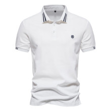 (White, EUR XXL 100-105kg) Men's Clothing  AIOPEON Brand 100% Cotton Men's Polo Shirts Casual Solid Color Short Sleeve Polo Shirts for Men