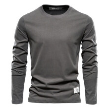 (Dark-gray, EUR XL 90-100kg) Men's Clothing 100% Cotton Long Sleeve T shirt For Men Solid Spring Casual Mens T-shirts High Quality Male Tops Classic
