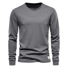 (DarkGray, EUR XS 55-65kg) Men's Clothing Classic Solid Color Cotton T Shirt Men Casual O-neck Long Sleeved Mens Tshirts Spring Autumn