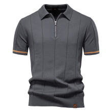 (PSD8037-Dgray, EUR L 75-85kg) Men Clothing Classic Men's Solid Color Sport Zipper Polo Shirt Athletic Social Polo Shirts for Men Office Slim Fit Polo