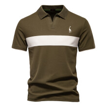 (PL7002-Army, EUR XXL 95-105kg) Men's Clothing  Classic  Men's Summer V-Neck Striped Polo Shirt Breathable Slim Fit Polo Shirts for Men Lightweight