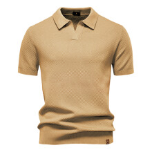 (PSD8025-Camel, EUR XL 85-95kg) Men's Clothing  Classic  Men's Summer Breathable Polo Shirt Short Sleeve Solid Color Casual Polo Shirts for Men