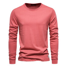 (Red, EUR M 72-80kg) Men's Clothing Classic Solid Color Cotton T Shirt Men Casual O-neck Long Sleeved Mens Tshirts Spring Autumn