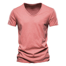 (F037-V-Red, CN Size M 55-65kg) Men's Clothing Quality 100% Cotton Men T-shirt Classic Cut Design Slim Fit Soild Men's t-shirt Tops Tees Brasil Short
