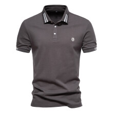 (DarkGrey, EUR M 70-80kg) Men's Clothing  AIOPEON Brand 100% Cotton Men's Polo Shirts Casual Solid Color Short Sleeve Polo Shirts for Men