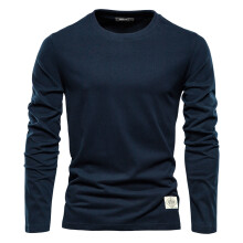 (Navy, EUR XL 90-100kg) Men's Clothing 100% Cotton Long Sleeve T shirt For Men Solid Spring Casual Mens T-shirts High Quality Male Tops Classic