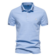 (LightBlue, EUR XXL 100-105kg) Men's Clothing  AIOPEON Brand 100% Cotton Men's Polo Shirts Casual Solid Color Short Sleeve Polo Shirts for Men