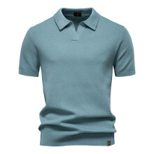 (PSD8025-Lblue, EUR XXL 95-105kg) Men's Clothing  Classic  Men's Summer Breathable Polo Shirt Short Sleeve Solid Color Casual Polo Shirts for Men