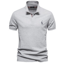 (LightGrey, EUR L 80-90kg) Men's Clothing  Classic  Brand Men's Polo Shirts Cotton Polo Shirts for Men Short Sleeve High Quantity Solid Polo Men