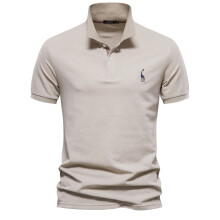 (Khaki, EUR L 80-90kg) Men's Clothing  Classic  Brand Men's Polo Shirts Cotton Polo Shirts for Men Short Sleeve High Quantity Solid Polo Men