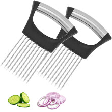 Effortless Vegetable Cutter, Even Precision Slicing Made Easy, Stainless Steel Onion Slicer Provides Safe And Ergonomic Design, 2PCS