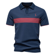 (PL7002-Navy, EUR S 55-65kg) Men's Clothing  Classic  Men's Summer V-Neck Striped Polo Shirt Breathable Slim Fit Polo Shirts for Men Lightweight