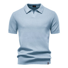 (PSD8025-LightBlue, EUR XL 85-95kg) Men's Clothing  Classic  Men's Summer Breathable Polo Shirt Short Sleeve Solid Color Casual Polo Shirts for Men