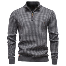 (Y6228-DarkGrey, L) Men's Clothing  Classic  Classic Striped Knitwear Men Cotton Blend Sweater Mock Neck Warm Thickened Old Money Luxury