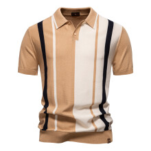 (PSD8021-Khaki, EUR XXL 95-105kg) Men's Clothing  Classic Brand Men's Striped Mesh Polo Shirt for High Quality Breathable Fabric Stylish Casual