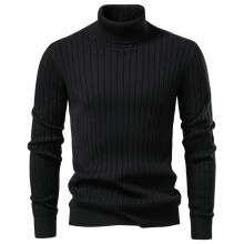 (High003-Black, XL) Men's Clothing  Classic  Men's Turtleneck Sweater Solid Color with Striped Pullover Warm Knitwear Winter Basic