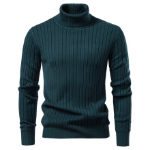 (High003-Green, L) Men's Clothing  Classic  Men's Turtleneck Sweater Solid Color with Striped Pullover Warm Knitwear Winter Basic