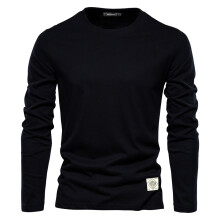 (Black, EUR L 80-90kg) Men's Clothing 100% Cotton Long Sleeve T shirt For Men Solid Spring Casual Mens T-shirts High Quality Male Tops Classic