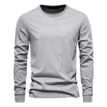 (SightGray, EUR M 72-80kg) Men's Clothing Classic Solid Color Cotton T Shirt Men Casual O-neck Long Sleeved Mens Tshirts Spring Autumn