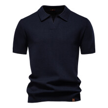 (PSD8025-navy, EUR L 75-85kg) Men's Clothing  Classic  Men's Summer Breathable Polo Shirt Short Sleeve Solid Color Casual Polo Shirts for Men