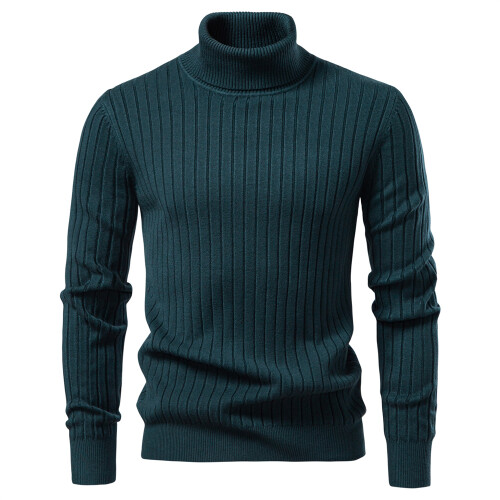 Men's Clothing  Classic  Men's Turtleneck Sweater Solid Color with Striped Pullover Warm Knitwear Winter Basic