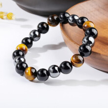 Bracelet triple protection en pierres naturelles, œil de tigre 10 mm, hématite et obsidienne noire, cristaux de guérison pour la force