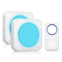 Campainha com luz intermitente, controle remoto sem fio e dois receptores com alcance de até 150 metros.