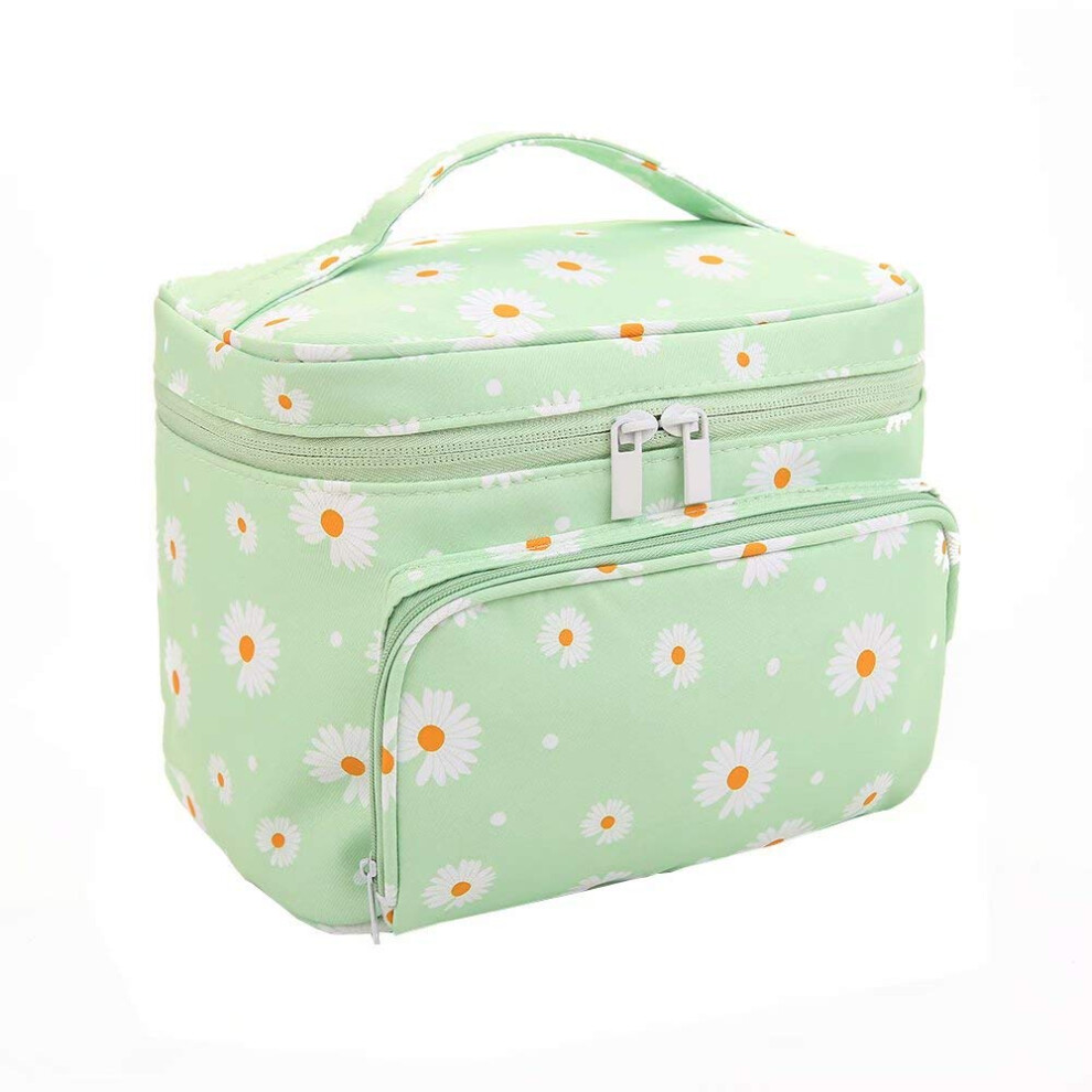 Multi-purpose Daisy Flower Makeup Organizer, Large Capacity Cosmetic Bag for Women's Travel and Daily Needs, Zippered Toiletry Bag with Portable Handl