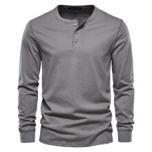 (DarkGray, EUR 5XL 125-135kg) Men's Clothing Classic Henley Collar T Shirt Men Casual Solid Color Long Sleeve T Shirt for Men Autumn High Quality
