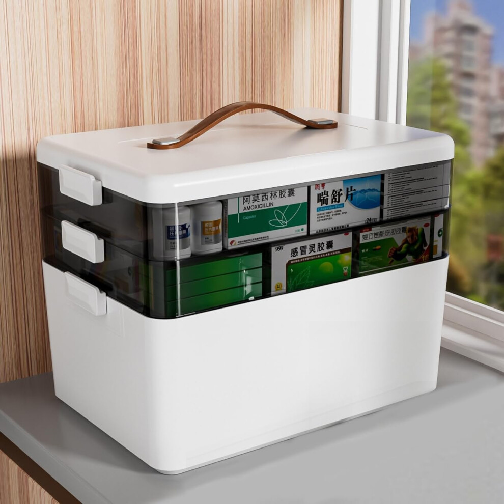 3 Shelf Medicine Box, Storage Box with Lid, Lockable First Aid Box
